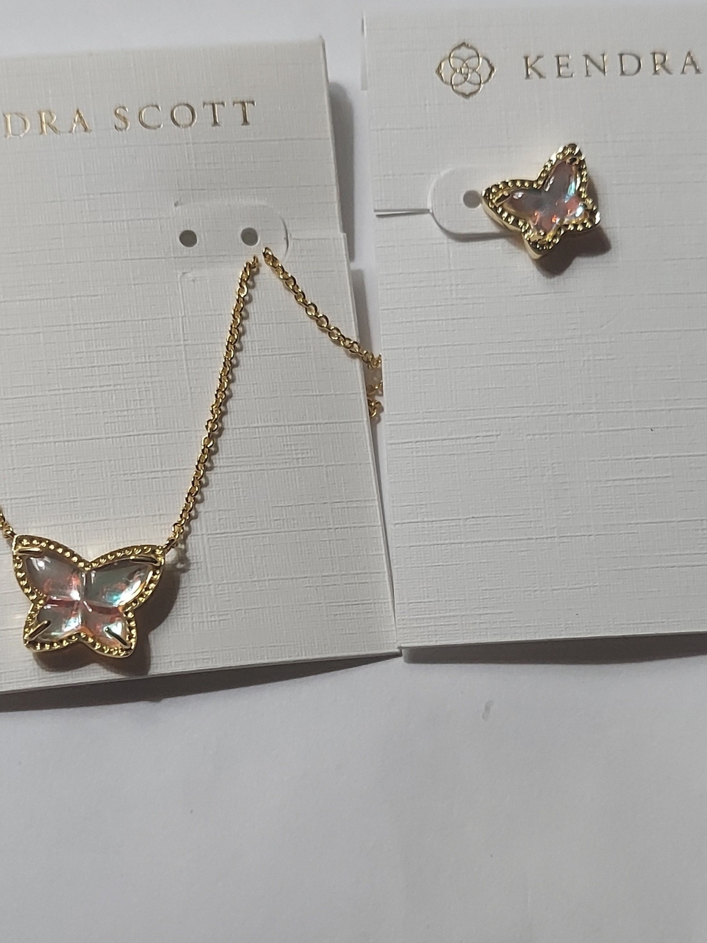 Kendra Scott Gold Butterfly Necklace & Stud Earring Set in Iridescent Pink